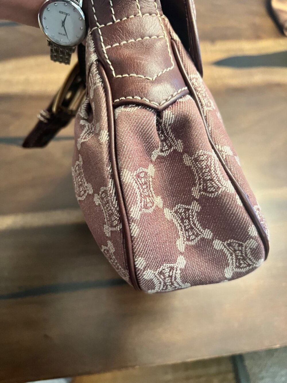 Celine Macadam Burgundy Denim Shoulder Bag - Picture 6 of 11